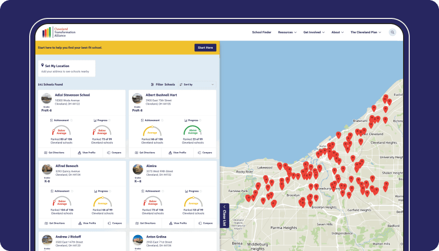Image of the Cleveland Transformation Alliance school finder tool.