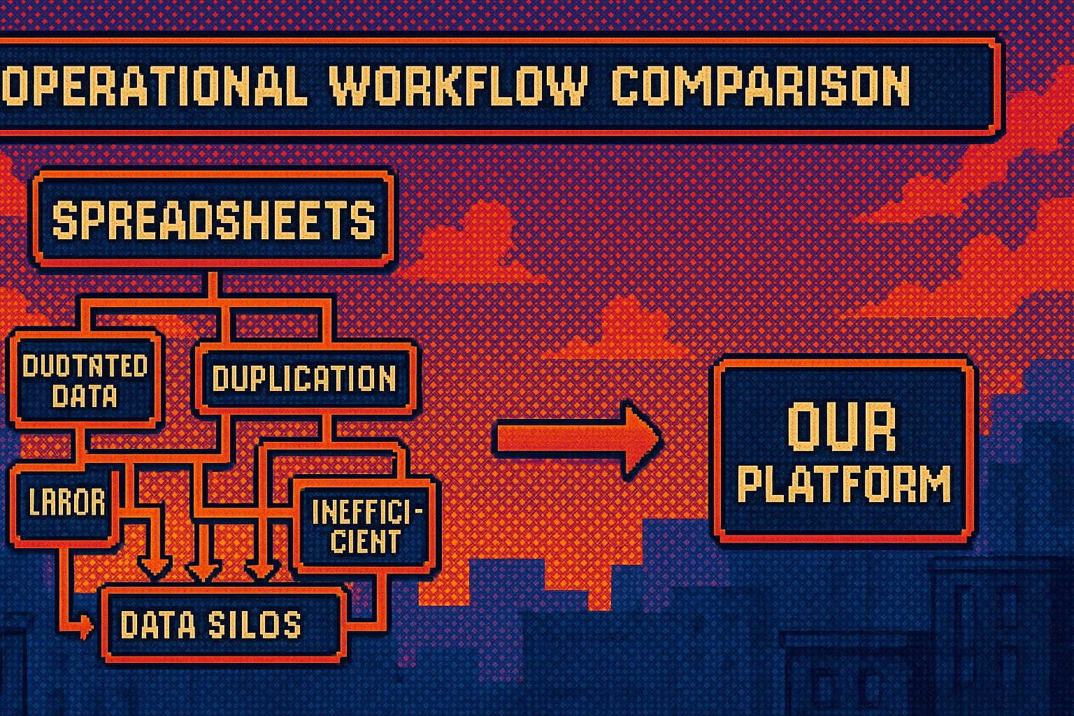 Operational workflow comparison between manual spreadsheet processes and automated system